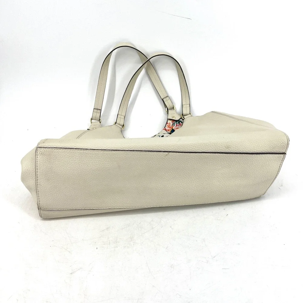 Nanette Lepore‎ Cream Pebbled Leather Floral Lined Tote Bag Shoulder Bag
